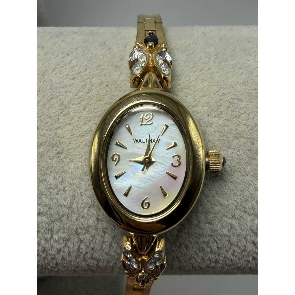 Waltham Women WAW052 New Battery Ladies MOP Watch 18MM 6.5" Gold Tone